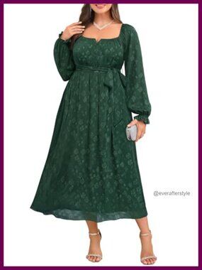 Plus Size Fall Wedding Guest Dress Long Sleeve A-Line Midi